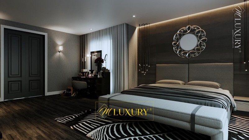 Mẫu giường ngủ hiện đại bọc nỉ đầu giường toát lên vẻ đẹp sang trọng và lịch lãm, thể hiện được gu thẩm mĩ của gia chủ